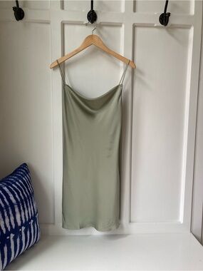 Journey | Sage Green Satin Slip Dress